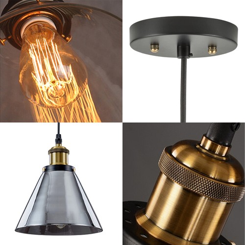 Retro techo colgante luz sombra araña cono de cristal fácil ajuste + bombilla toda la habitación - Imagen 2 de 27