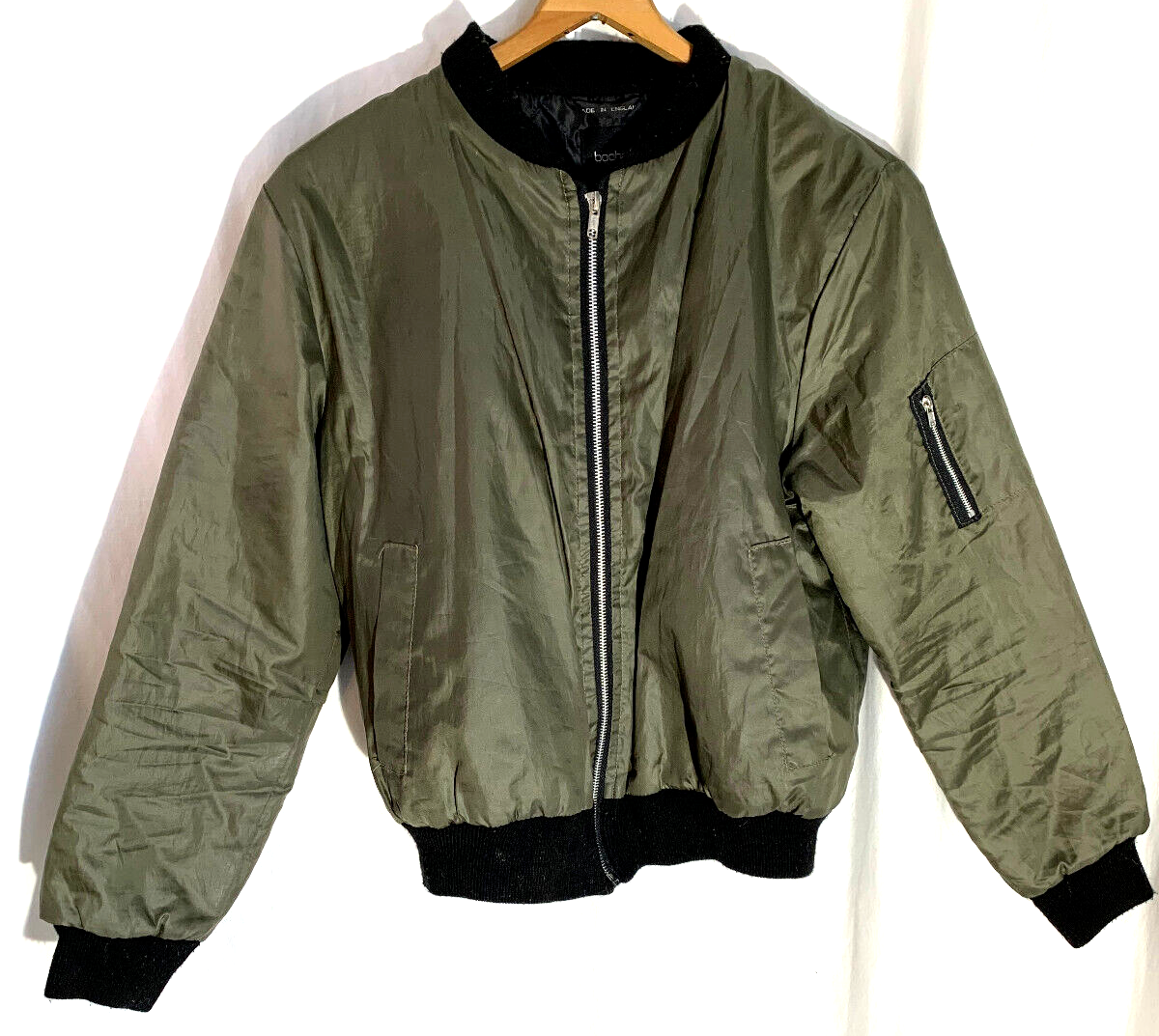 Boohoo Womens Cropped Bomber Jacket Size Khaki Green Black Made