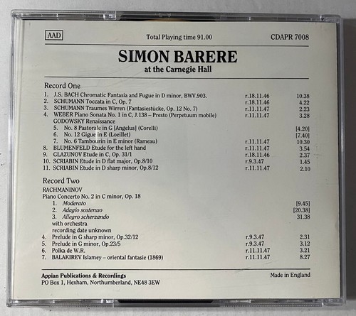 SIMON BARERE at Carnegie Hall Vol. 2 Rachmaninov Godowsky Bach APR 2 x CD - Picture 2 of 3