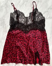 Victoria's Secret Nwt Red Animal Print Satin  Black Lace Mini Slip Dress XL