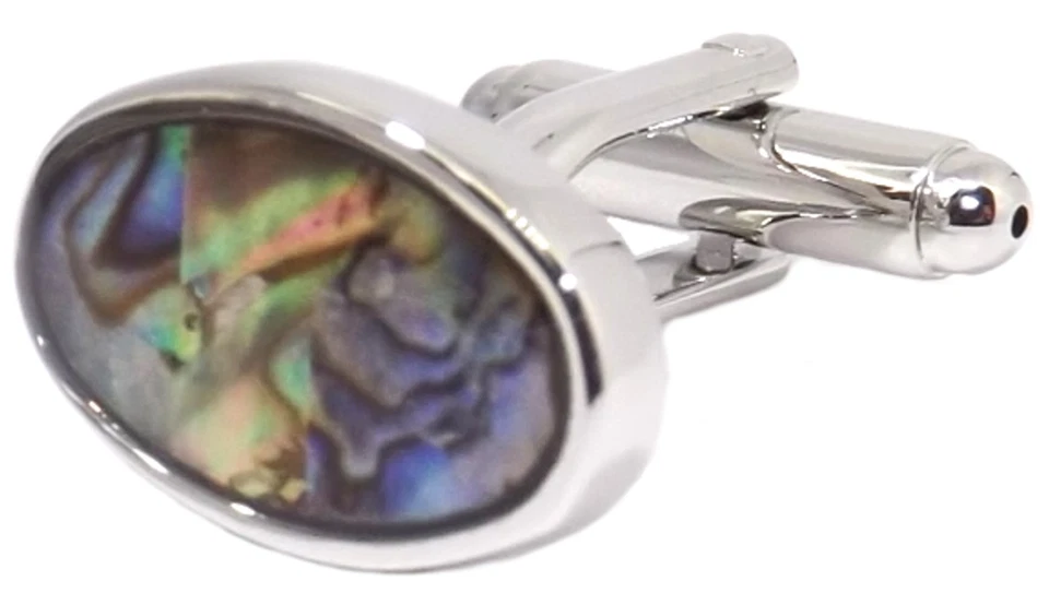 Abalone Pāua Pearl Shell Oval Mens Wedding Gift Cuff links by CUFFLINKS DIRECT - Image 2 of 4