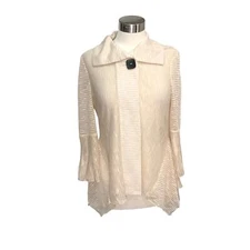 Ming Wang Womens Size XS Cream Textured Stripe Cardigan Top Large Button NEW