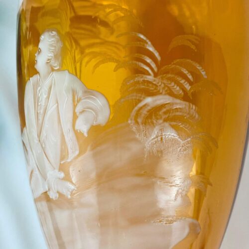 Mary Gregory Cameo style Mahlhaus Vase Amber Glass c.1880 Bohemian Large 32cm’s - Picture 9 of 16