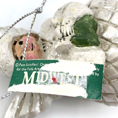 Pam Schifferl Christmas Ornament White Angel On Acorn Holding a Dove 4" Fork Art - Picture 8 of 10