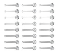 20 Piece Lot of Surgical Steel Pin Shaped Silver Nose Rings Clear 20G Studs