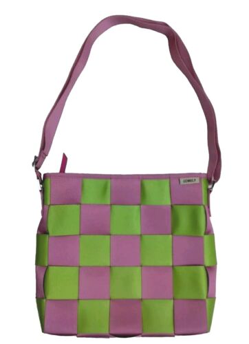 Comely Seatbelt Bag Green Pink Woven Strap Purse Shoulder Bag Zip Tote  - Picture 1 of 11