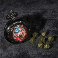 1 kit Mini Dice + Black Pocket Watch With Flip Top, Game Dice for RPG DND