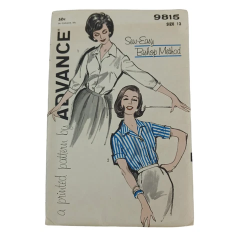 VTG Advance 9545 Pattern BISHOP METHOD Sew-Easy! Blouse 2 Sleeves Misses 12