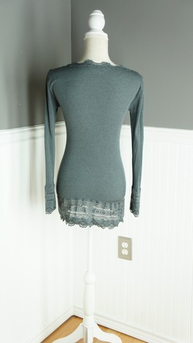 Rosemunde Copenhagen Ribbed Grey Blouse Long Sleeve Silk Cotton Top size XL - Picture 3 of 4