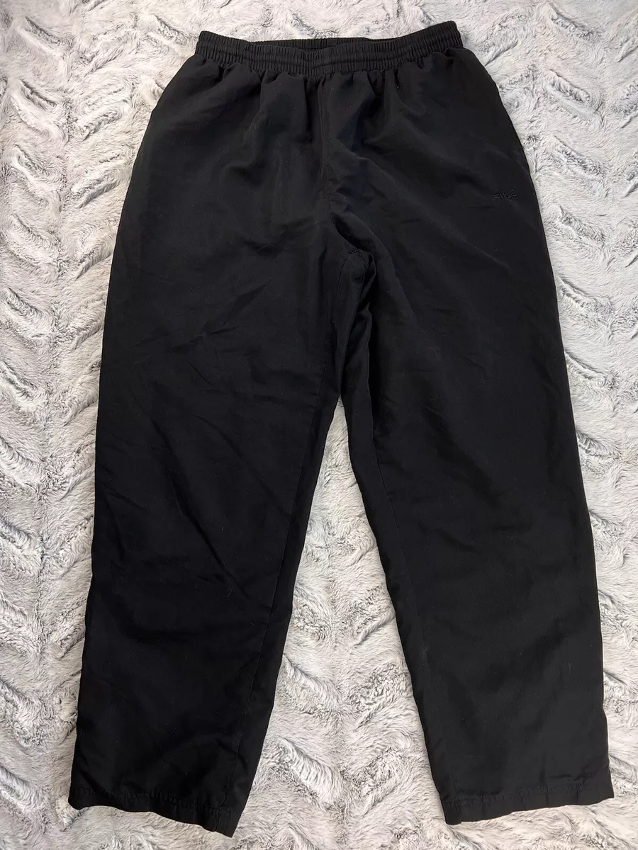 FILA Black Mesh Lined Athletic Track Pants Adult Size L Pockets