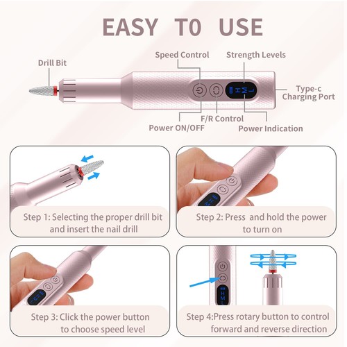 Ftrule Cordless Electric Nail Drill Portable Professional Rechargeable Efile ... - Picture 2 of 10