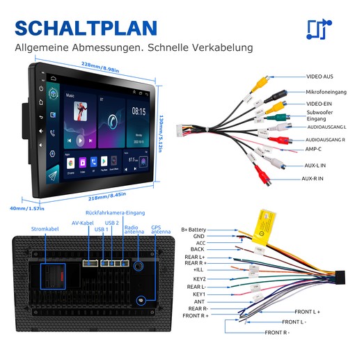 DAB+ Autoradio Apple Carplay Android 13 2 DIN 4+64GB GPS Navigation RDS WIFI BT - Bild 13 von 14