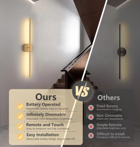 Battery Operated Wall Sconces with Remote Control, Dimmable Touch Wall Lights... - Picture 4 of 8
