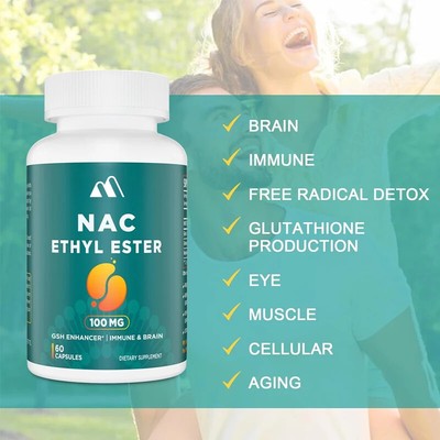 NAC - Acetylcysteine Ethyl Ester 100mg - Glycine 600mg 60 Capsules