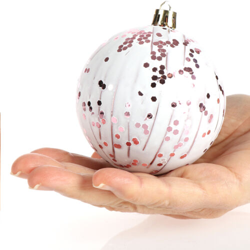 8x Weihnachtskugeln, Christbaumkugeln bruchsicher aus Kunststoff - rosé/weiß - Bild 5 von 5