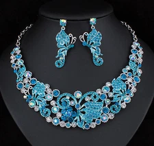 Butterfly Austrian Crystal Rhinestone Necklace Earrings Set Prom Bridal N918b