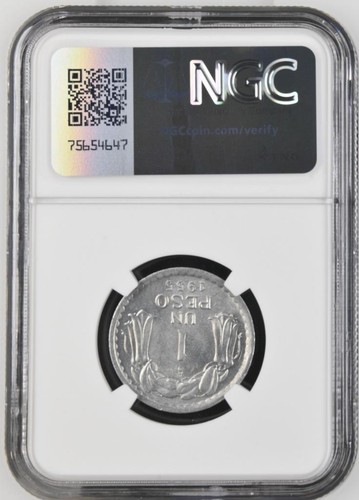 Chile 1 Peso 1955 SO NGC MS 64 - Picture 2 of 2