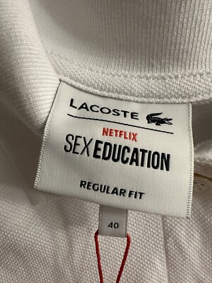 Lacoste x Netflix Sex education Collab White Pique Polo
