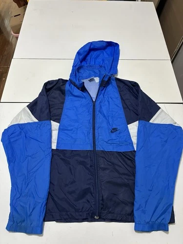 Vintage Nike Jacket Large Blue Nylon Windbreaker Colorblock Full Zip Lightweight - product listing photo
