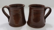 2001 Jugtown Ware Pottery - Set of 2 Brown Mugs North Carolina