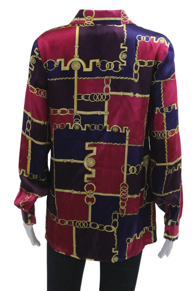 Женская фиолетовая шелковая блузка с воротником на пуговицах с длинным рукавом Lord & Taylor размер S - Изображение 3 из 4