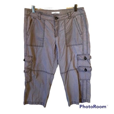 Loft Capri Cargo Pants Women's Gray Casual Comfort Lagenlook Boho Utility Hippie