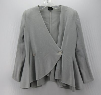Giorgio Armani Blazer Women 10 Gray Silk Blend Wrap Jacket Peplum