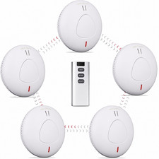 5 Pack Wireless Interconnected Photoelectric Smoke Alarms 10Yr Battery Remote