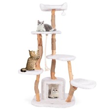 66" Tall Solid Wood Cat Tree w/ Perch Condo Jute Scratching Posts Sisal Rope