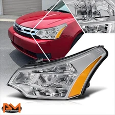 For 08-11 Ford Focus S SE SEL OE Style Left Side Headlight Lamp Chrome/Amber