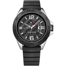 Tommy Hilfiger Men's Watch Cody Quartz Black Dial, Black Silicone Strap 1791203