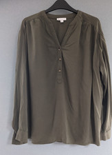 Warehouse Khaki Blouse V Neck 3 Button Long Sleeve Lightweight Overhead Top