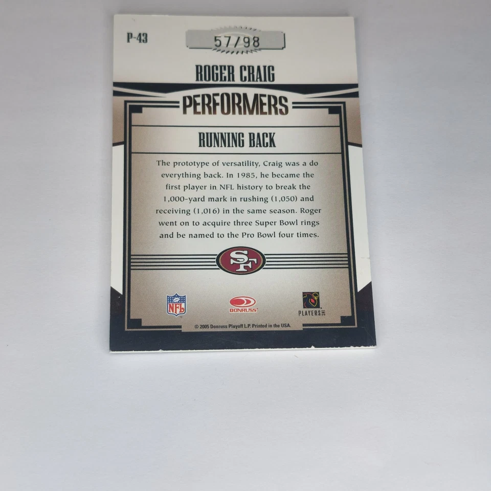 2005 Donruss Gridiron Gear - Performers Roger Craig #P-43 Signatures /98 (AU) - Image 2 of 2