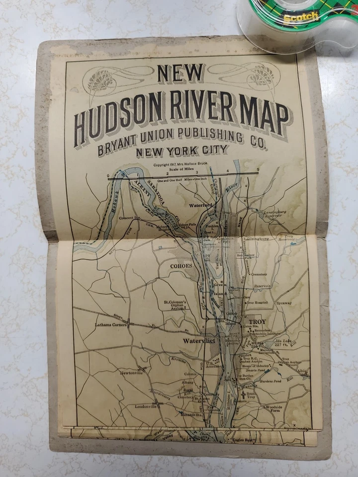 Antiguo mapa del río New Hudson de 1917 de más de 8 pies mapa de agua azul desplegable de Nueva York Foto 4 de 4