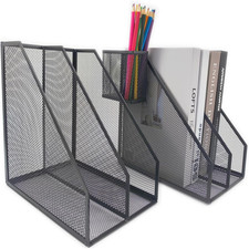2 Set Desk Organizers, Metal Desk Magazine File Holder and 1 Pen Holder, 2 Compa