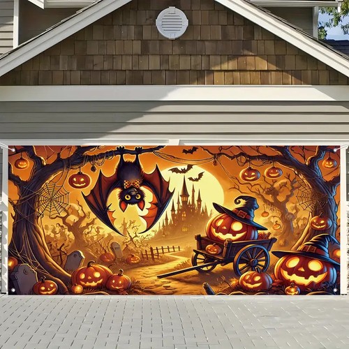 Glückliches Halloween Urlaub Garage Tür Banner Gewebe Outdoor Hintergrund - Bild 5 von 12