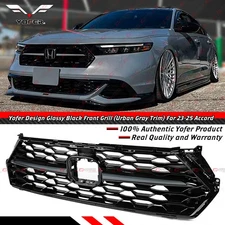 For 2023-2025 Honda Accord Yofer Black Front Mesh Grill Grille - Urban Gray Trim