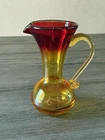 Vintage Blenko Style Hand Blown Amberina Glass Pitcher MCM Glows w UV Light 5.5”
