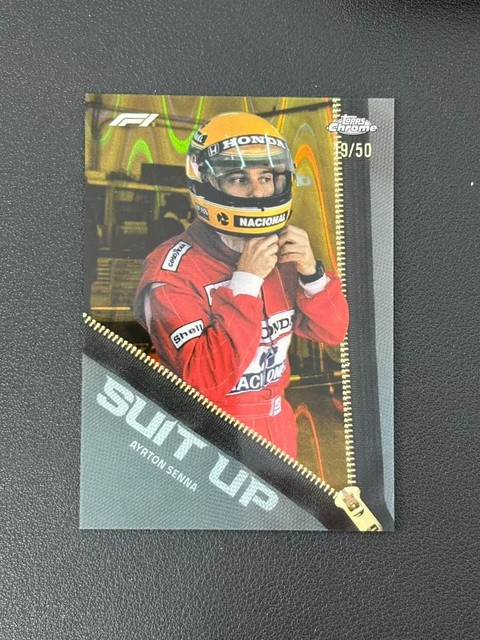 2026 Topps Chrome F1 Ayrton Senna Suit Up SP 19/50 Gold Wave #SU-23 SCG