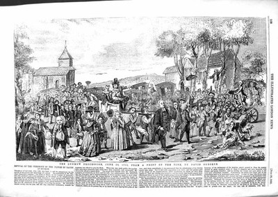 Original alter antiker Druck 1855 Dunmow Prozession Zeremonie Flitch Speck 19.