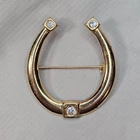 Vintage Gold Tone Rhinestone Horseshoe Pin Deco Costume Jewelry Brooch Pin