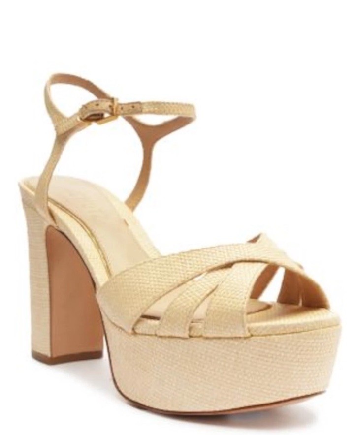 "SCHUTZ Womens Beige 1-1/2\" Platform Keefa Peep Toe Block Heel Heeled Sandal 8.5"