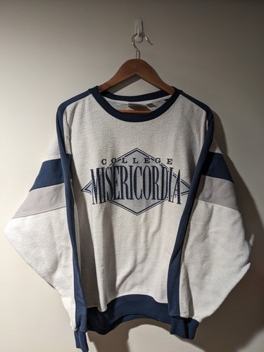 Vintage 90s Misericordia College University X-Large White Blue Sweatshirt