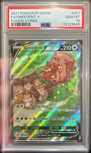 2021 Pokemon SWSH Fusion Strike FA Greedent V 257/264 PSA 10 Gem Mint