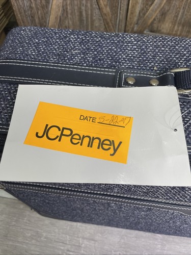 Vintage 90s Jaguar Navy Tweed & Leather Large 26” Luggage Suitcase - Brand NEW! - Picture 8 of 21