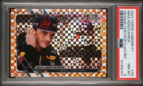 2021 Topps Chrome F1 Max Verstappen #/25 Orange Checker Flag Refractor SSP PSA 8