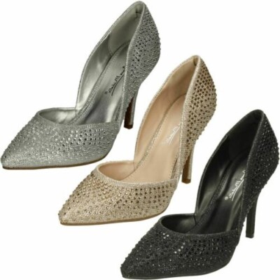 Damen Anne Michelle Slip-On High Heel Glitzer Court Schuhe F9R985
