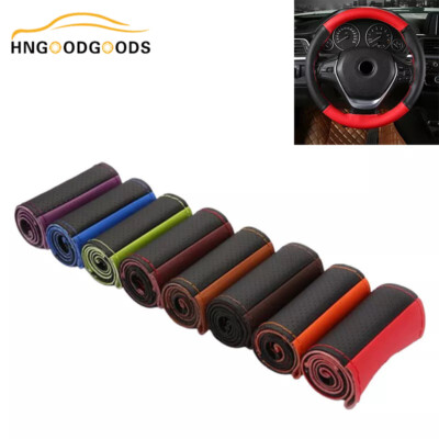 Microfiber Leather 15'' Car Auto Steering Wheel Cover DIY Stitch & Needle Thread