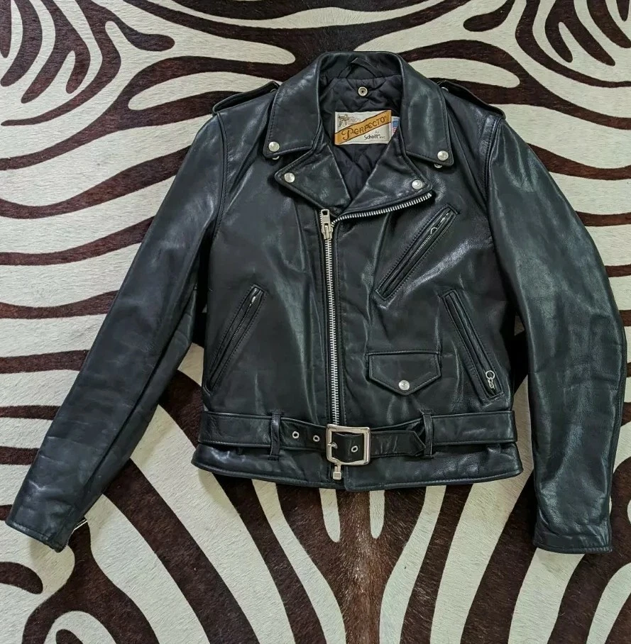 218W Perfecto Cropped Black Leather Jacket