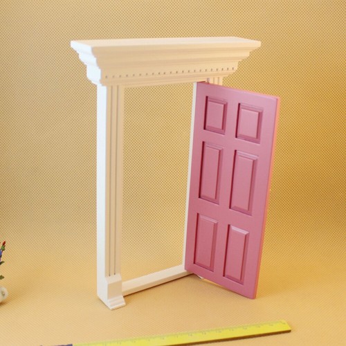 1/12 Scale External Wooden Doors for Dollhouse Miniature Furniture (Pink Red) - Picture 4 of 4